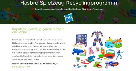 Bild: Screenshot (Collage) der Website des Hasbro Spielzeug-Recycling-Programms (AT) auf terracycle.com