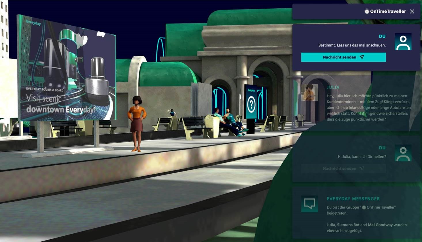 Szene aus dem 3D-Game 'Everyday' von Siemens, einer virtuellen Stadt, die von Curious Company entwickelt wurde. (Bildquelle: Curious Company)
