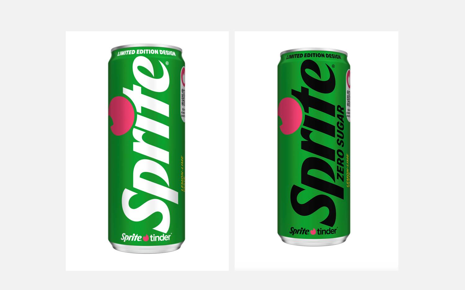 Die limitierten Sprite x Tinder Co-Branding-Dosen, die im Rahmen der gemeinsamen Valentinstags- und Frühjahrskampagne 2026 in ausgewählten Märkten erhältlich sind. (Bildquelle: Coca-Cola Company)