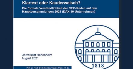 Covermotiv der Studie "Klartext oder Kauderwelch", August 2021, Universität Hohenheim, Prof. Dr. Frank Brettschneider