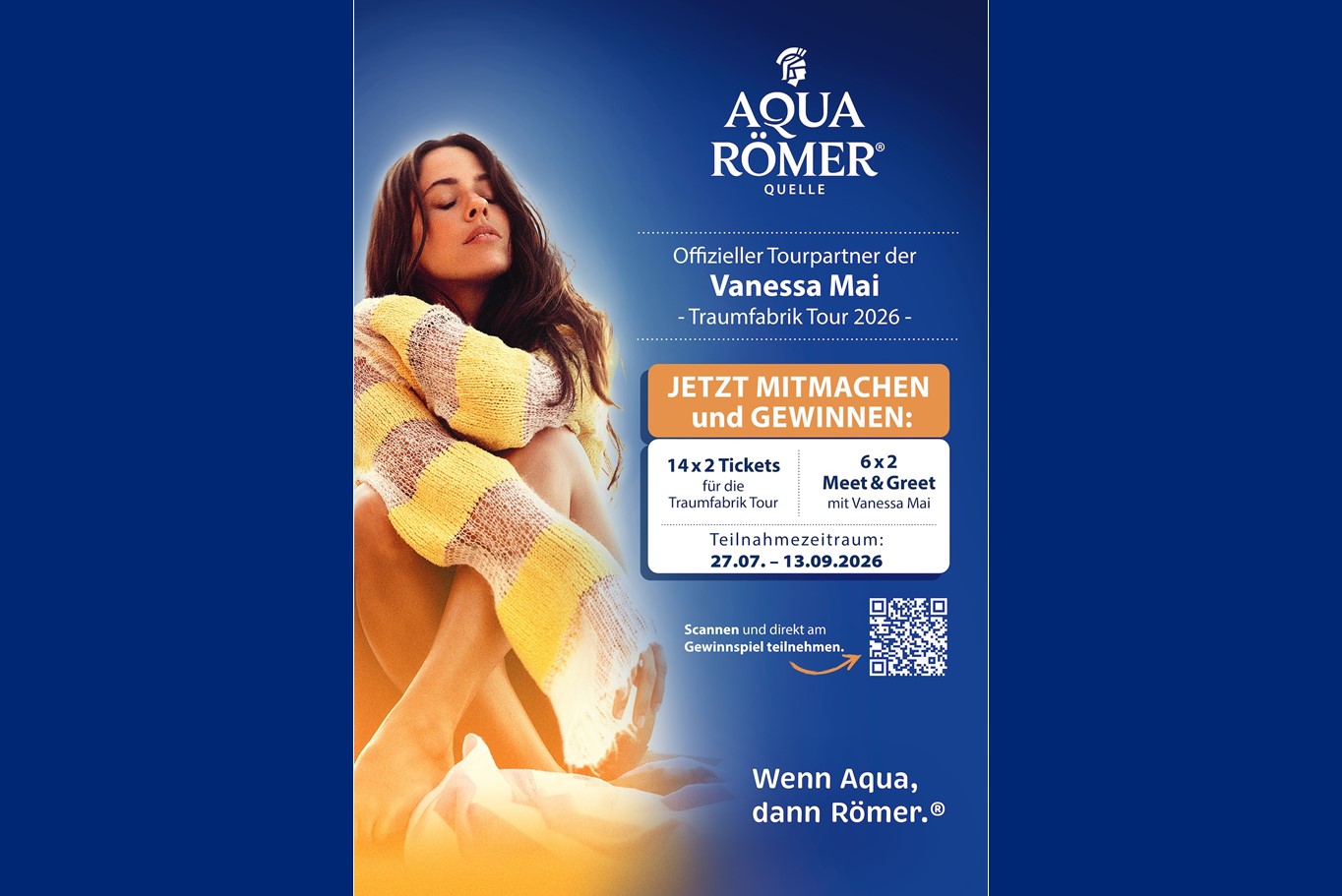 Vanessa Mai x Aqua Römer Quelle – Zusammenarbeit im Rahmen der Traumfabrik Tour 2026 (Quelle / Copyright: aquaRömer GmbH & Co. KG)