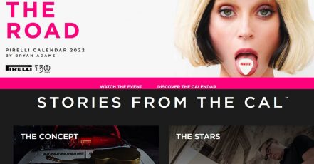 Bild (Screenshot Collage): Website zum Pirelli Kalender TheCal 2022, im Bild die Musik-Künstlerin St. Vincent, fotografiert von Musikstar und Fotograf Bryan Adams