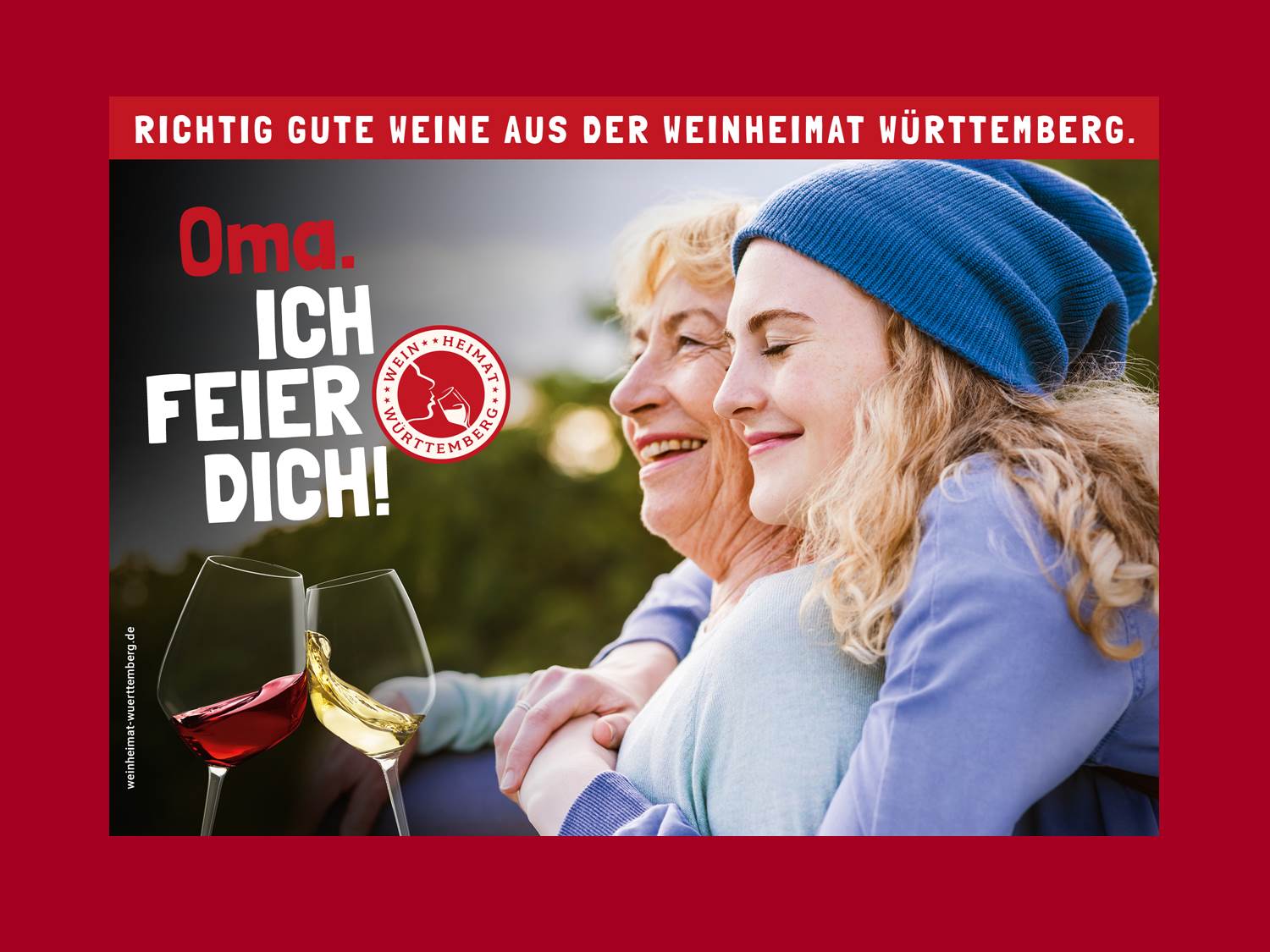 Bild: Kampagnen-Motiv – "ICH FEIER DICH! Und wen feierst Du?" Mit diesem Konzept gewinnt die Kreativ-Agentur Prinzip-E den Pitch um den Gesamt-Etat der Weinheimat Württemberg.