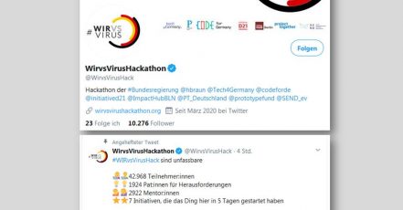 Screenshot: Das #WirvsVirusHack Hackathon der Bundesregierung auf Twitter @WirvsVirusHack_20.03.2020_20 Uhr