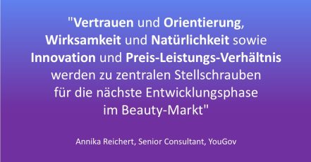 Zitat zur neuen YouGov-Studie zum deutschen Beauty-Markt – Sovereign Beauty (Bild/Design: marketingScout.com Redaktion; Zitat von Annika Reichert, Senior Consultant bei YouGov)