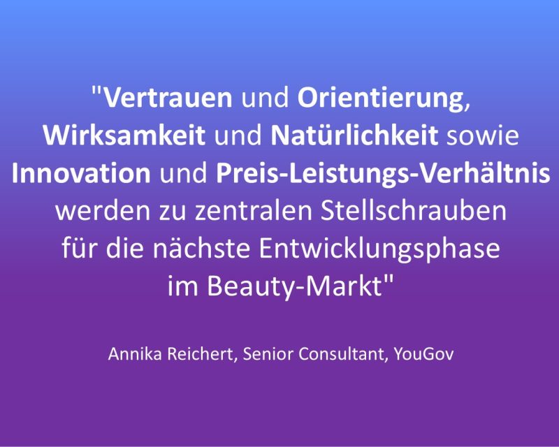 Zitat zur neuen YouGov-Studie zum deutschen Beauty-Markt – Sovereign Beauty (Bild/Design: marketingScout.com Redaktion; Zitat von Annika Reichert, Senior Consultant bei YouGov)