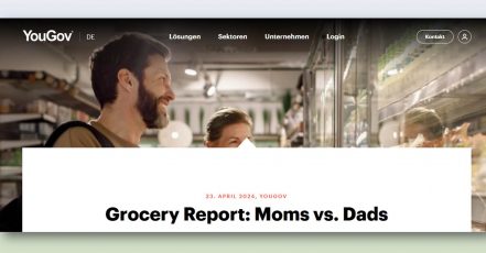 Screenshot v. 20.04.2024 der YouGov-Website mit dem "Grocery Report: Moms vs. Dads"