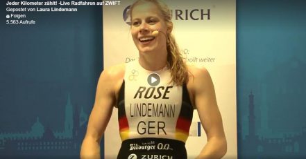 Bild: Zurich Spendenfahrrad_Triathletin Laura Lindemann im Live-Stream