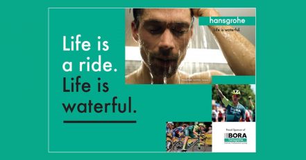 Visual der neuen hansgrohe TV-Kampagne zur Tour de France 2024 mit Red Bull und BORA (Copyright: hansgrohe / Hansgrohe SE)