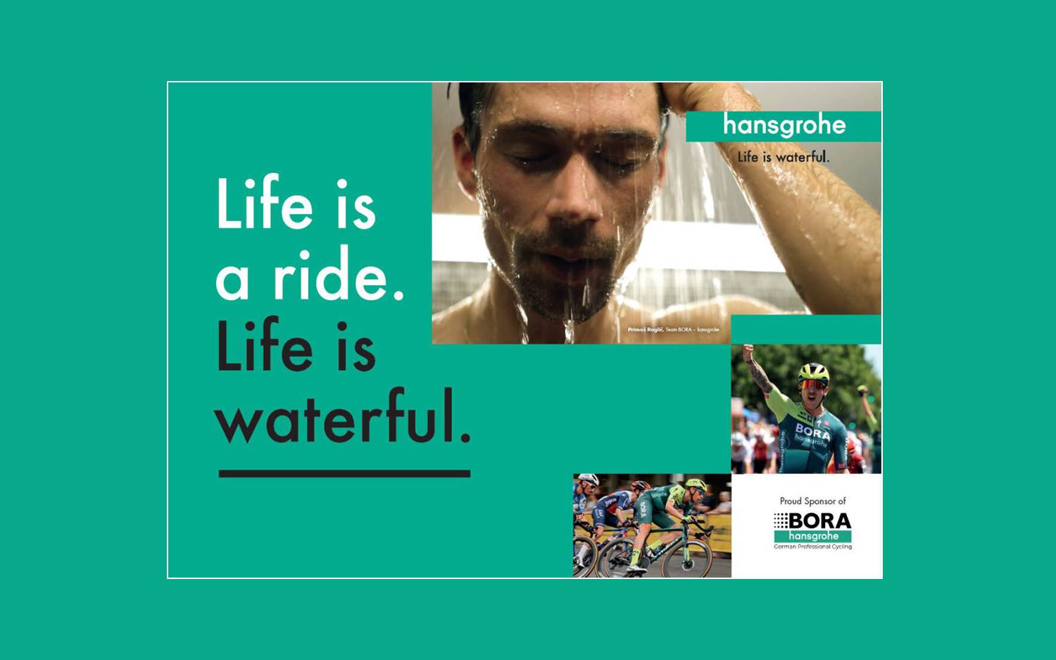 Visual der neuen hansgrohe TV-Kampagne zur Tour de France 2024 mit Red Bull und BORA (Copyright: hansgrohe / Hansgrohe SE)
