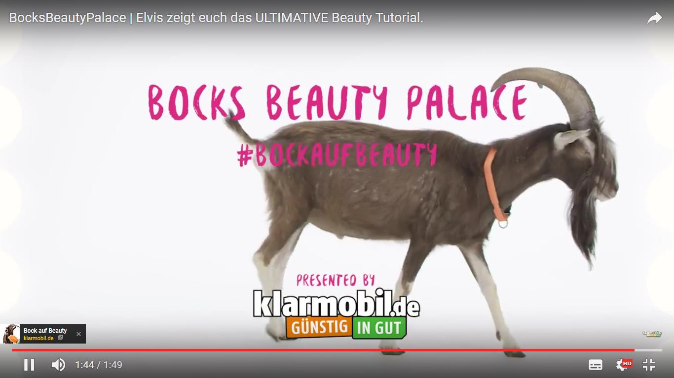 Bocks Beauty Palace – Das Beauty Tutorial von Geissbock Elvis. Screenshot: https://www.youtube.com/user/klarmobilDE 03.07.2017