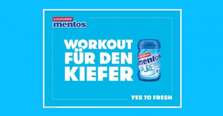 mentos Neujahrskampagne, Kampagnenmotiv. Fresher Markenauftritt von mentos für 2024. (Quelle: CFP Brands Süßwarenhandels GmbH & Co. KG)