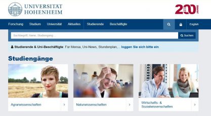 Screenshot: Homepage Universität Hohenheim_02.01.2018